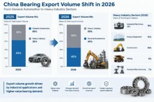 Chart showing the shift in China bearing export volumes from general automotive to heavy industry sectors in 2026
