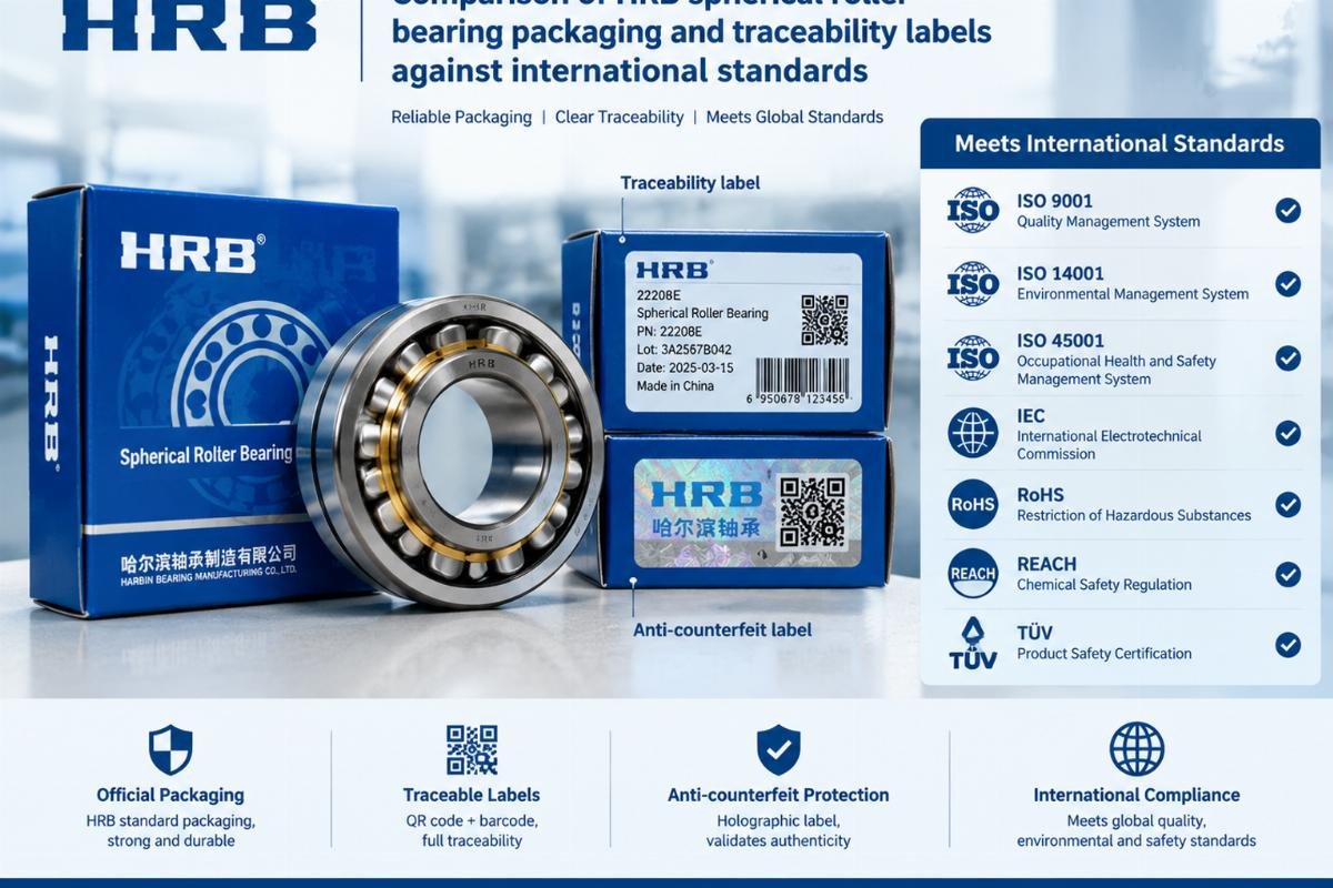 Comparison of HRB spherical roller bearing packaging and traceability labels against international standards