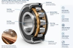 Cross-section of a sealed spherical roller bearing designed for high-dust brick making environments