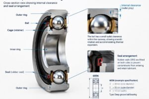 Cross-section view of a 6006 deep groove ball bearing showing internal clearance and seal arrangement