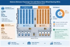 Diagram showing the balance between passenger car and heavy-duty wheel bearing SKUs in a optimized warehouse layout