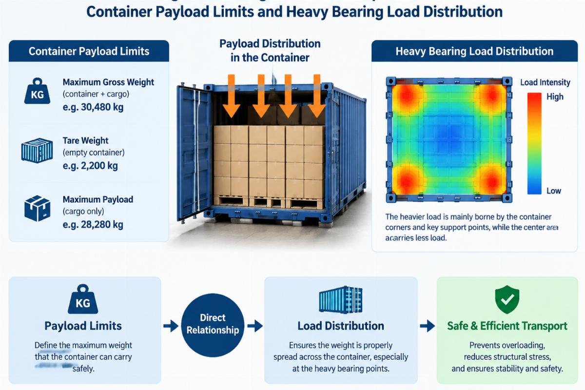 Diagram showing the relationship between container payload limits and heavy bearing load distribution
