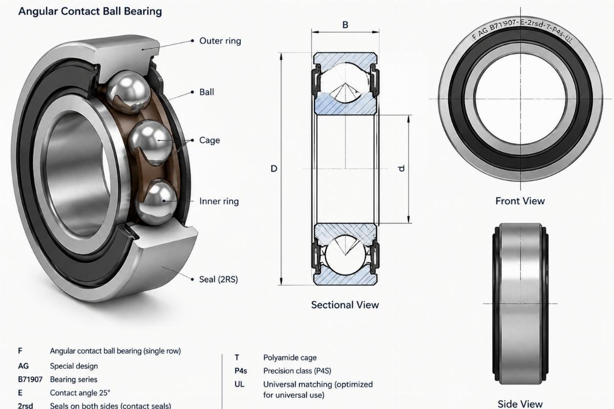 F AG B71907-E-2rsd-T-P4s-UL angular contact ball bearing structure