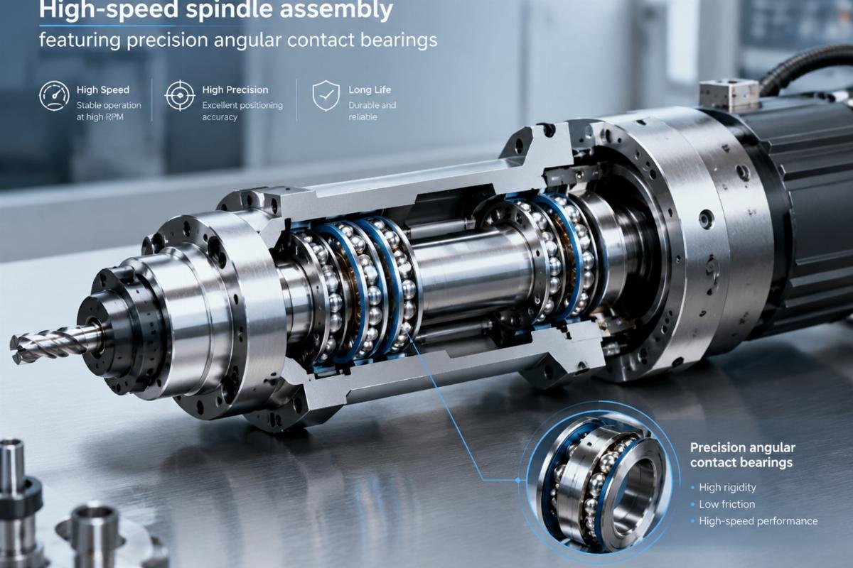 High-speed spindle assembly featuring precision angular contact bearings