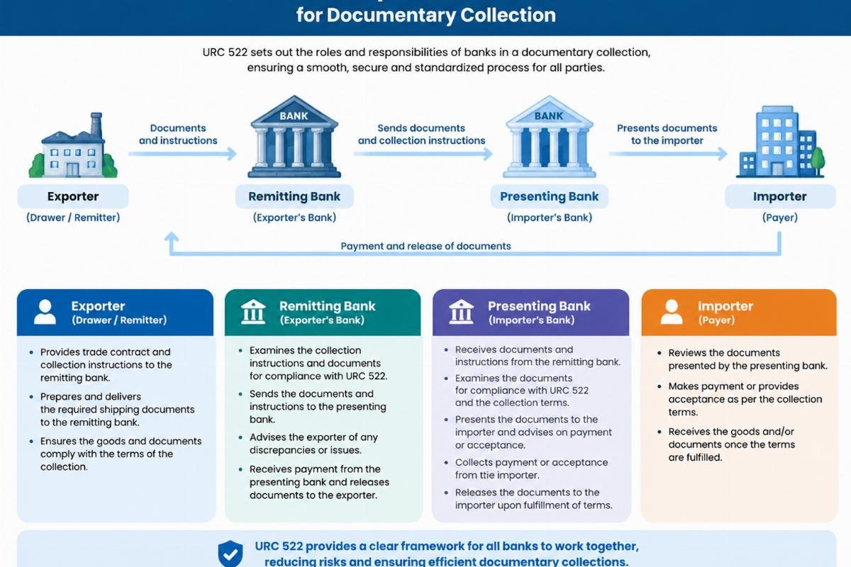 Illustration of bank roles and responsibilities under URC 522 for documentary collection