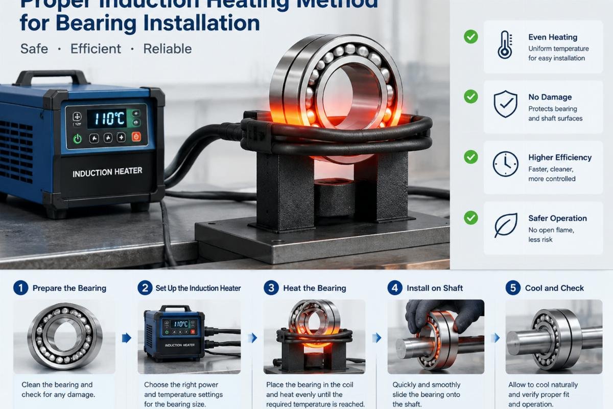 Illustration of proper induction heating method for bearing installation