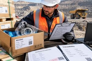 Inspection of bearing packaging and traceability documents at a mining site