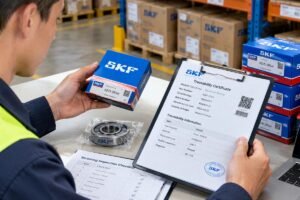 Inspection of genuine bearing packaging and traceability documents in a warehouse