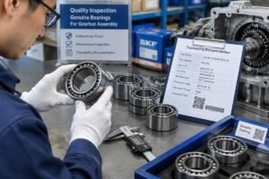 Inspection of genuine cylindrical roller bearings for gearbox assembly with traceability documentation