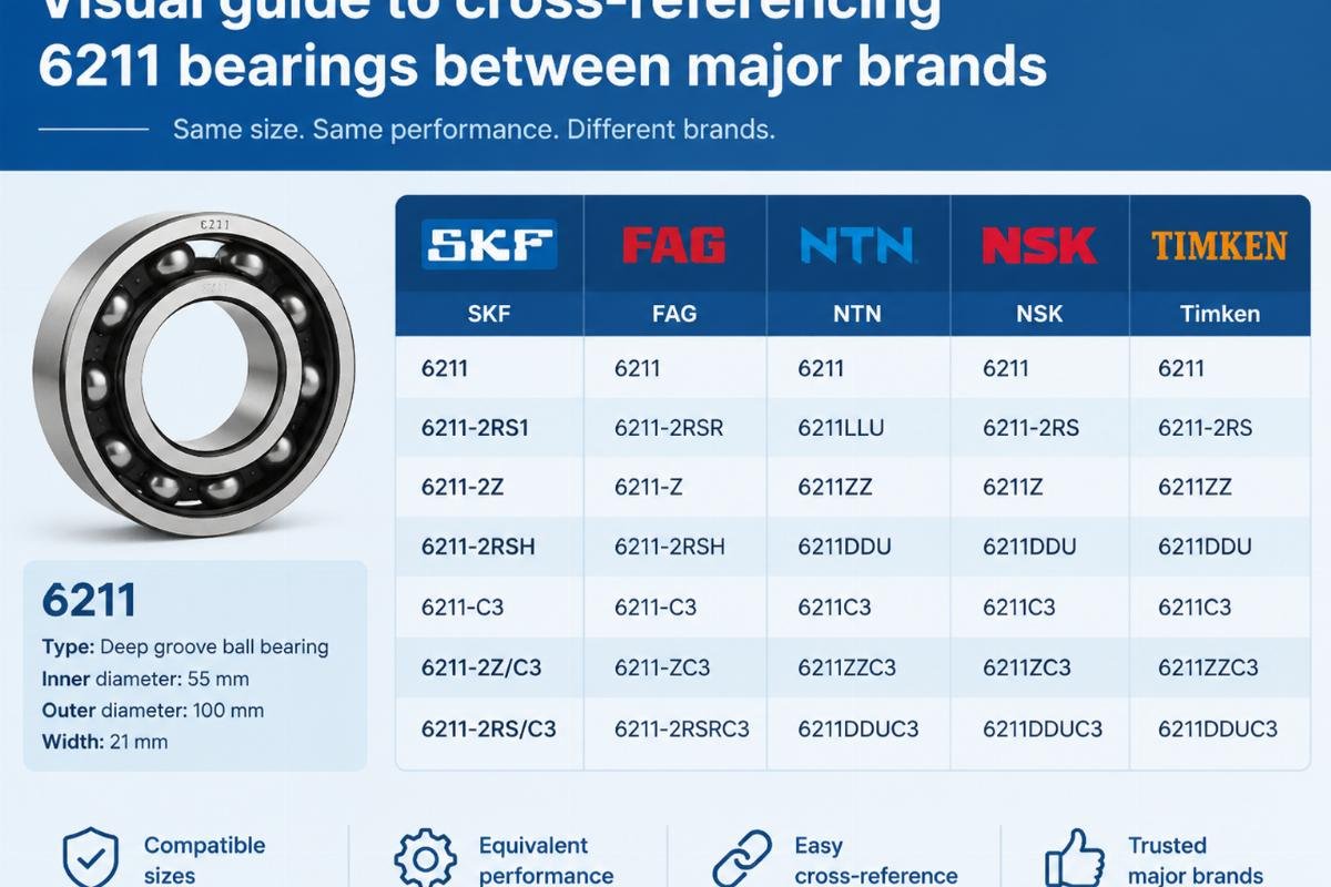 Visual guide to cross-referencing 6211 bearings between major brands